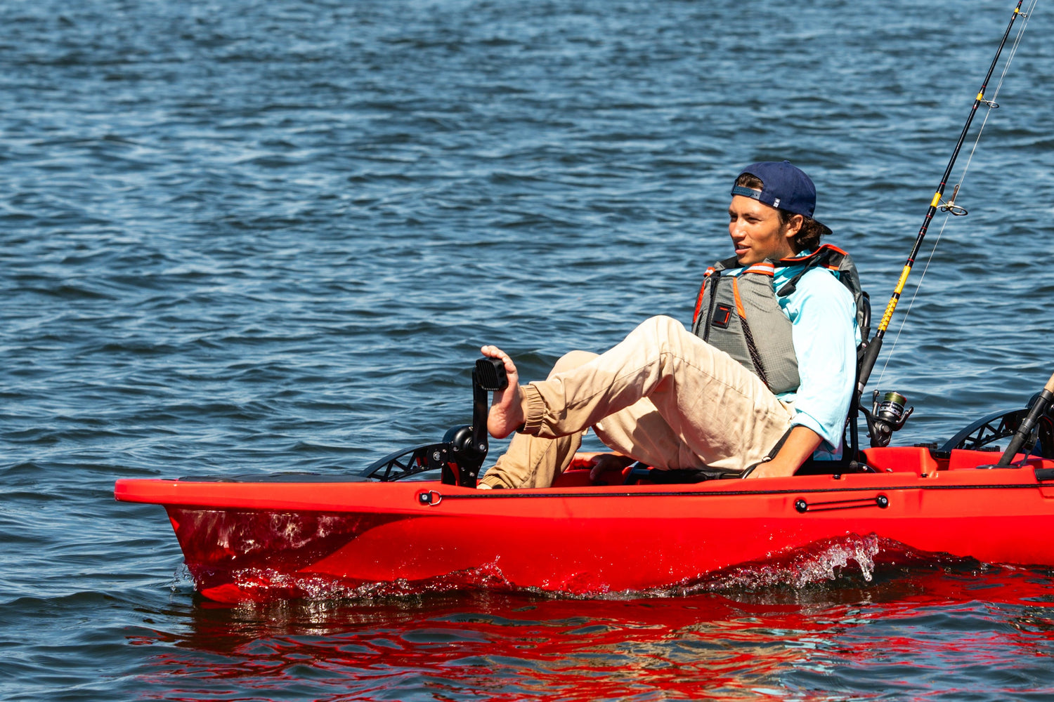 man on a fishing tandem pedal kayak - Brooklyn Kayak Company