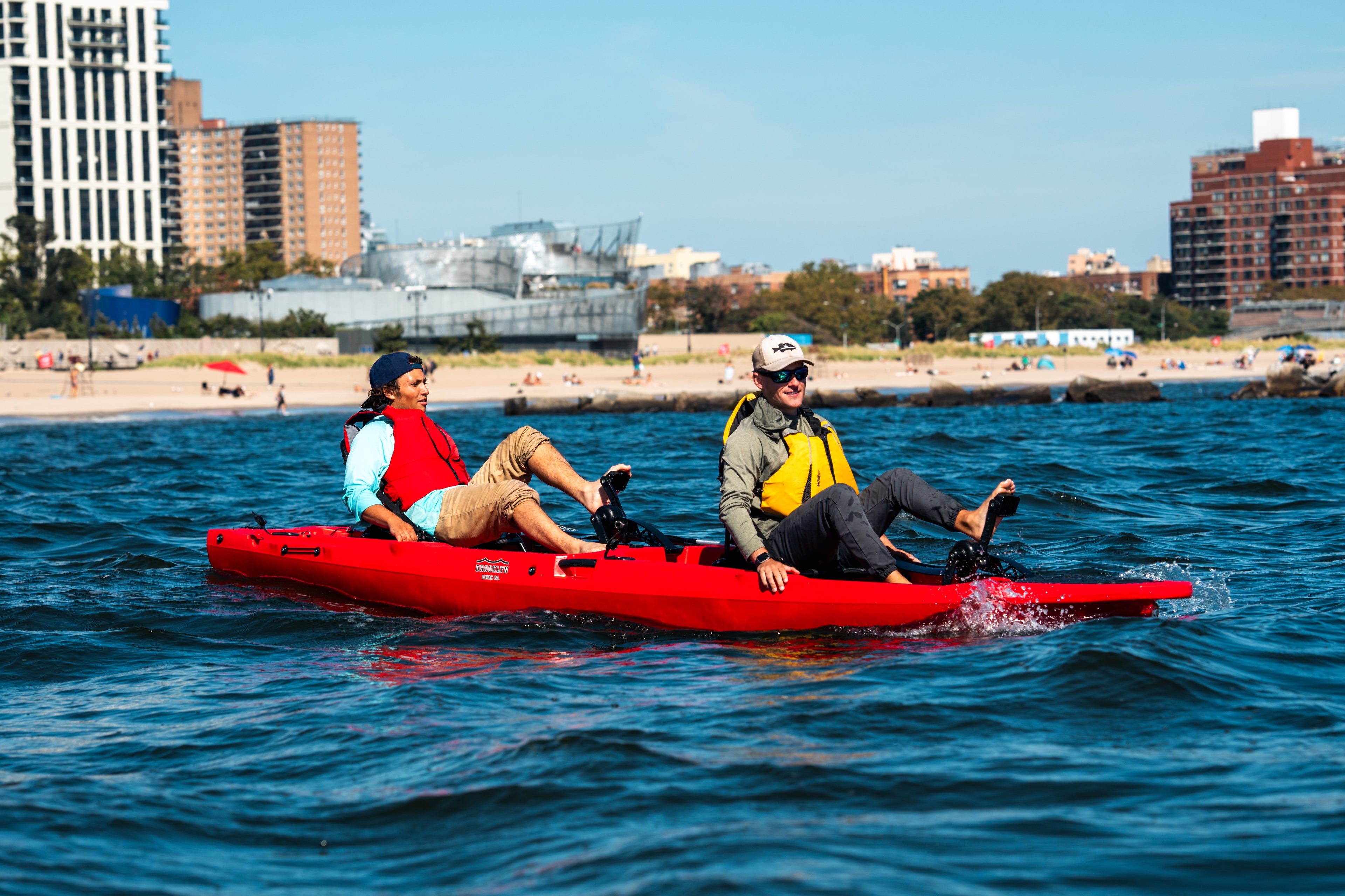 people on a tandem pedal kayak - Brooklyn Kayak Company