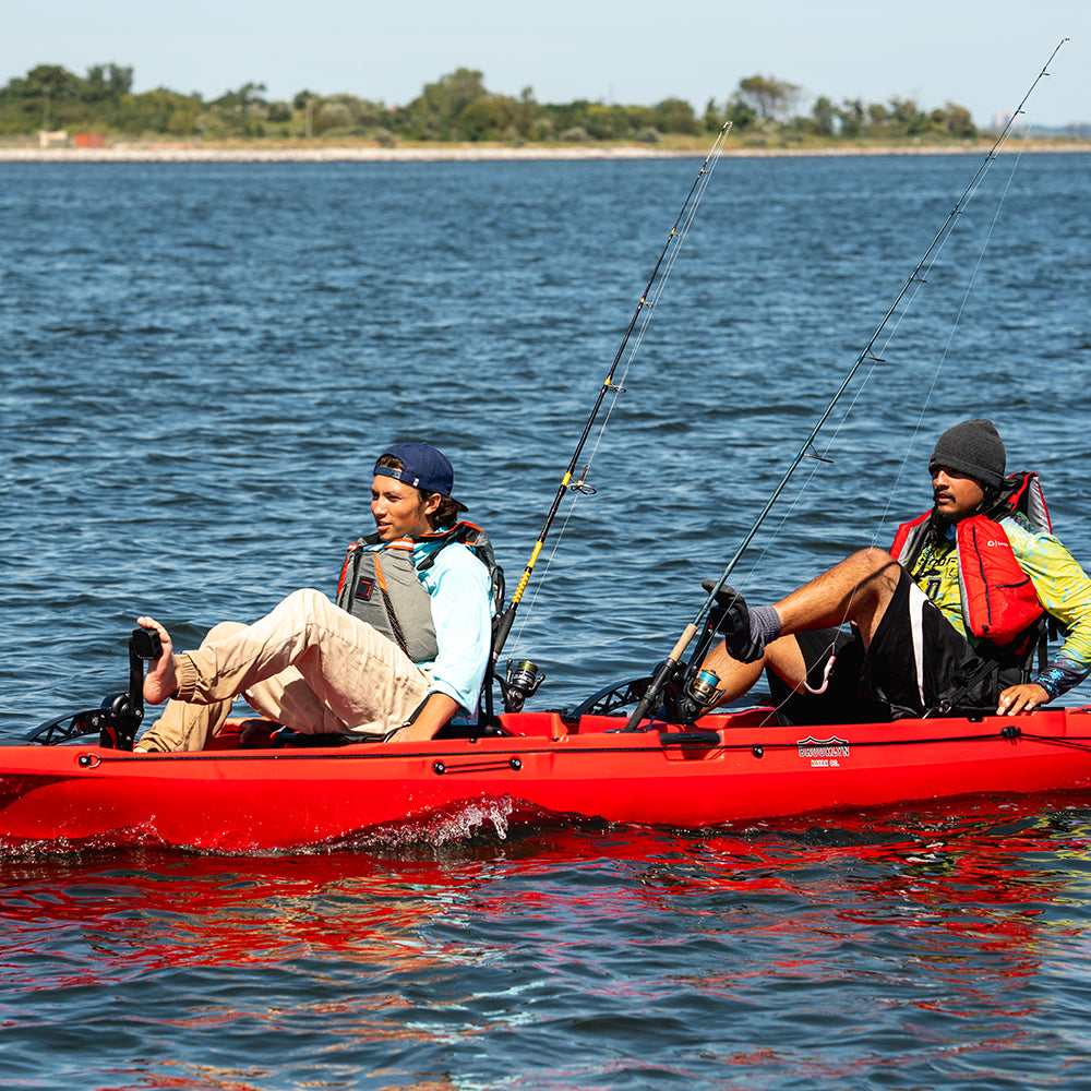 two anglers fishing on a tandem kayak - Brooklyn Kayak Company