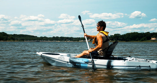 Man paddling a BKC single kayak - Brooklyn Kayak Company