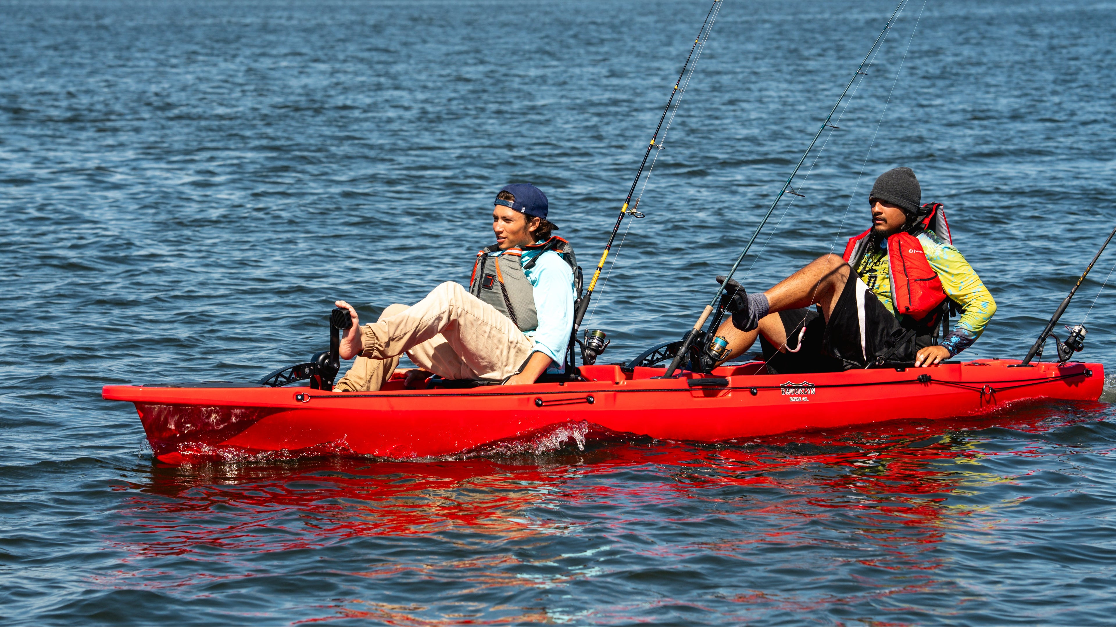 anglers fishing on a tandem pedal kayak - Brooklyn Kayak Company