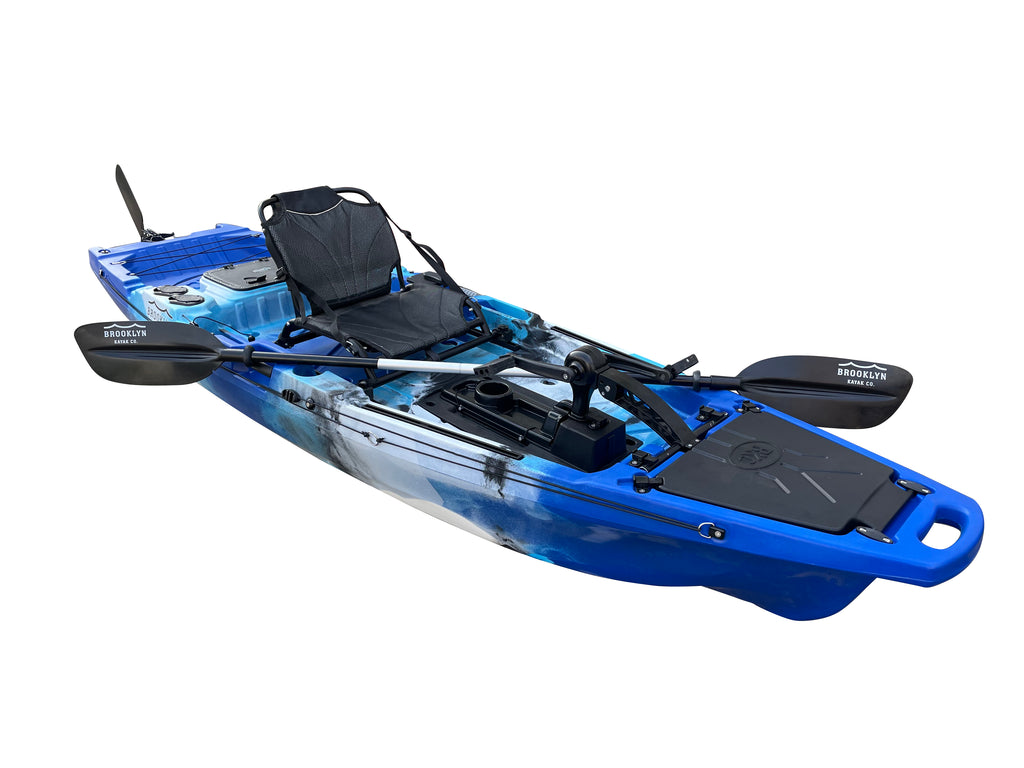 BKC PK11 Angler 10.5-Foot Sit On Top Solo Fishing Kayak w/Instant Reverse Pedal Drive, Hand Control Rudder, Paddle, and Upright Seat