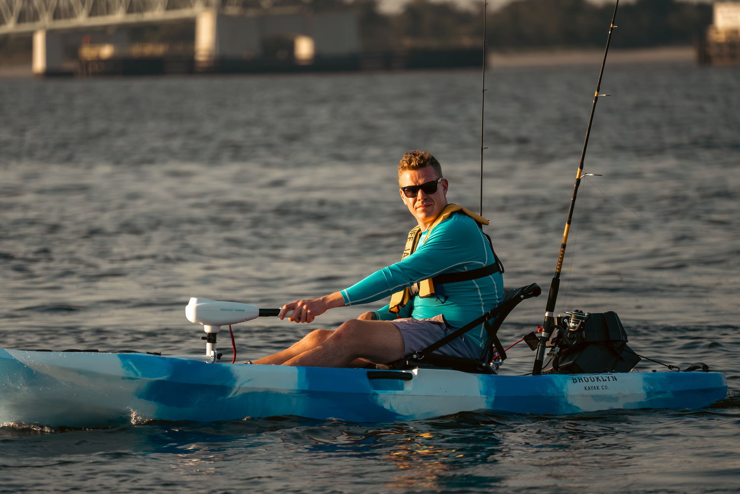 angler on a motorized kayak - Brooklyn Kayak Company