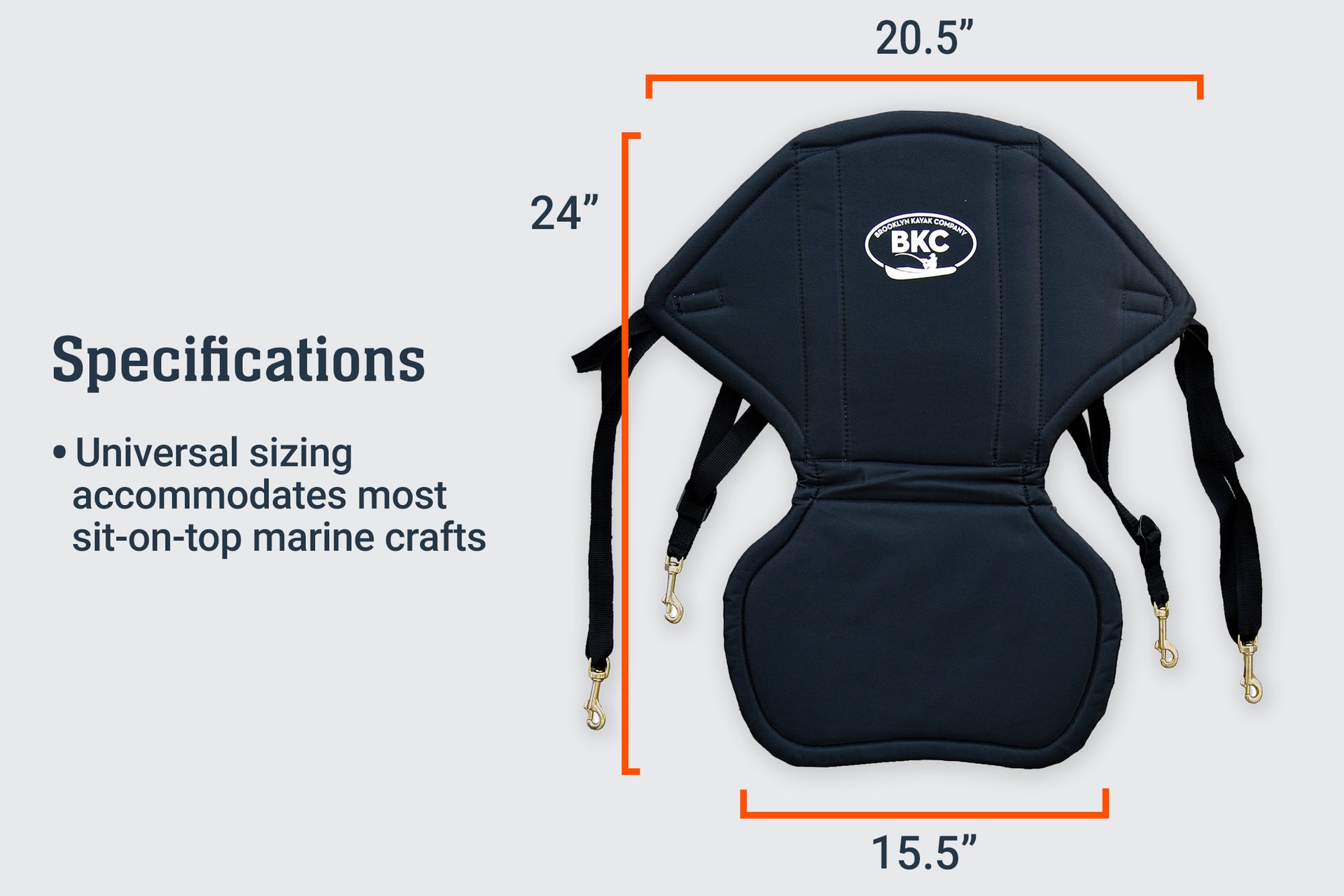 BKC KS222 Universal Sit On Top Kayak Padded Nylon Seat and Backrest with Water Bottle Pouch Included - Brooklyn Kayak Company