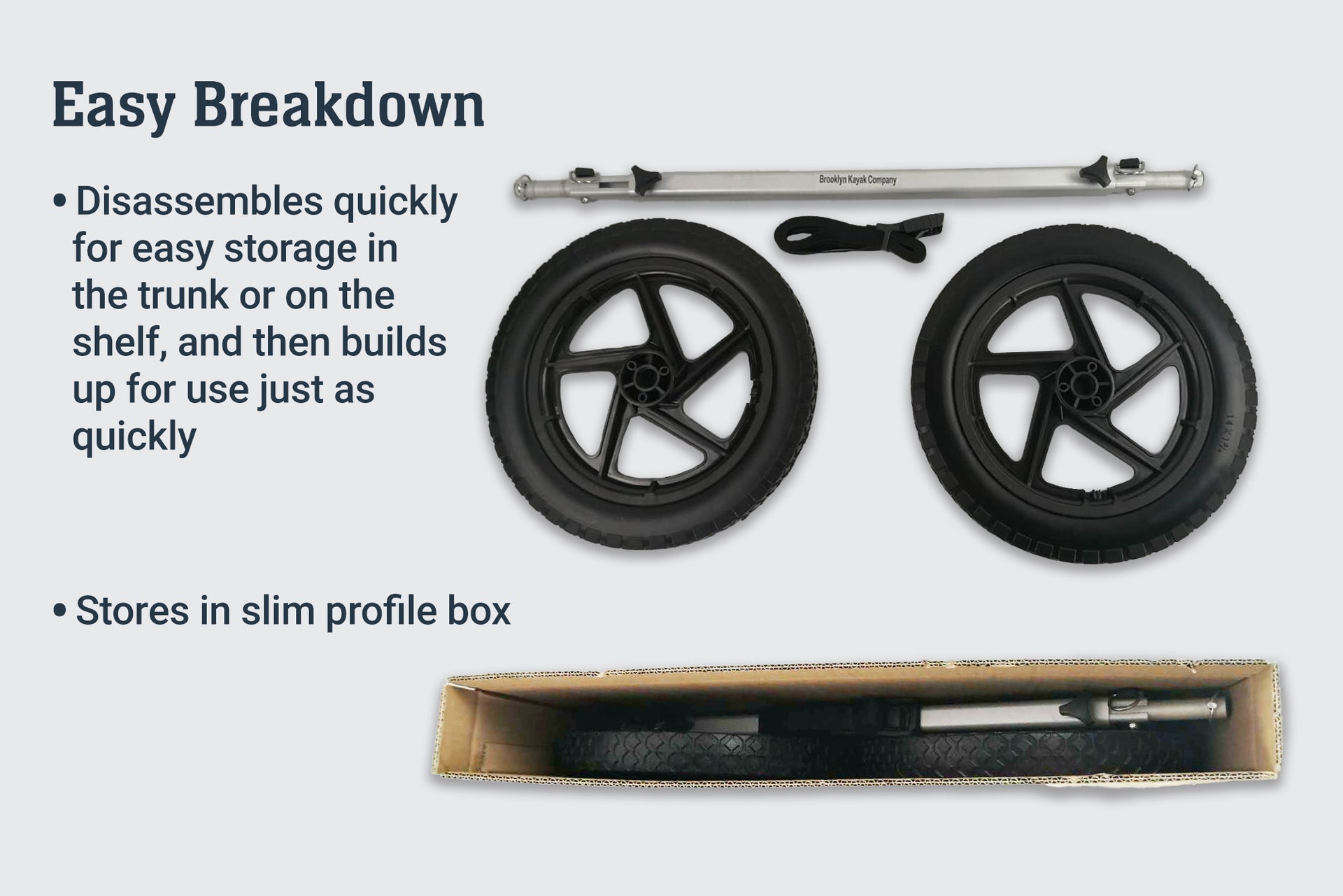 Brooklyn Kayak Company PK1 Cart for pedal and motorized kayaks - compact storage and easy breakdown