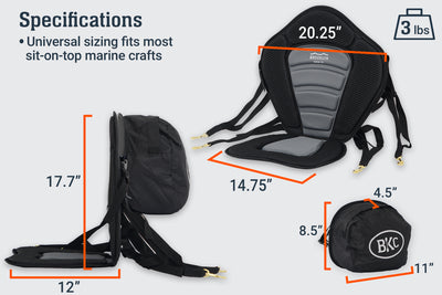 BKC PS223 Premium Memory Foam Padded Kayak Seat - Brooklyn Kayak Company- specs