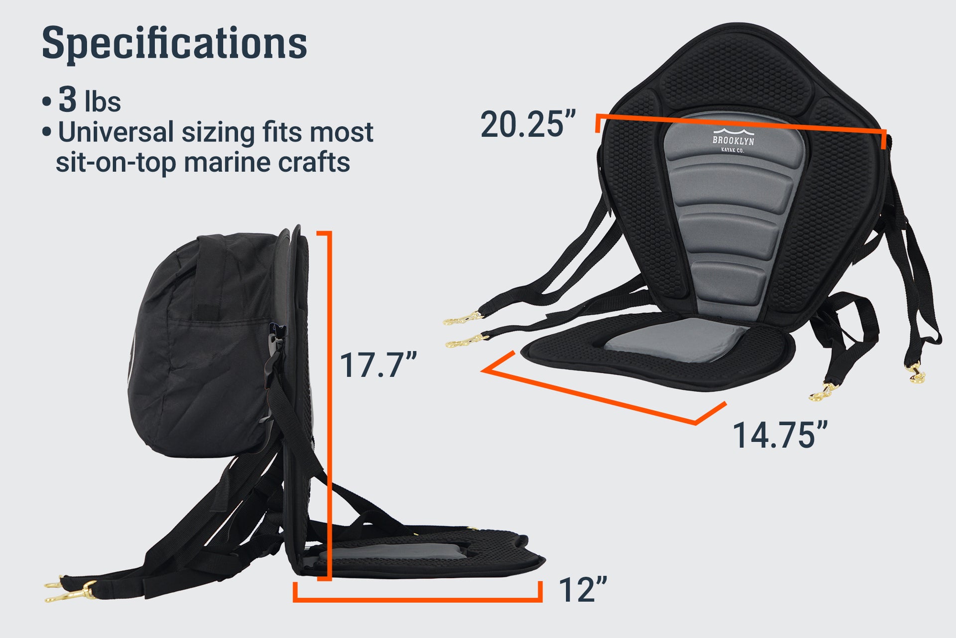 BKC PS223 Premium Memory Foam Padded Kayak Seat - Brooklyn Kayak Company- specs