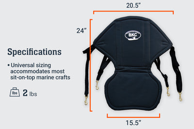 BKC KS222 Universal Sit On Top Kayak Padded Nylon Seat and Backrest with Water Bottle Pouch Included - Brooklyn Kayak Company-specs