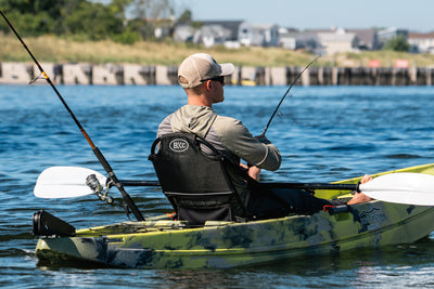 BKC Aluminum Upright seat with man kayak fishing 