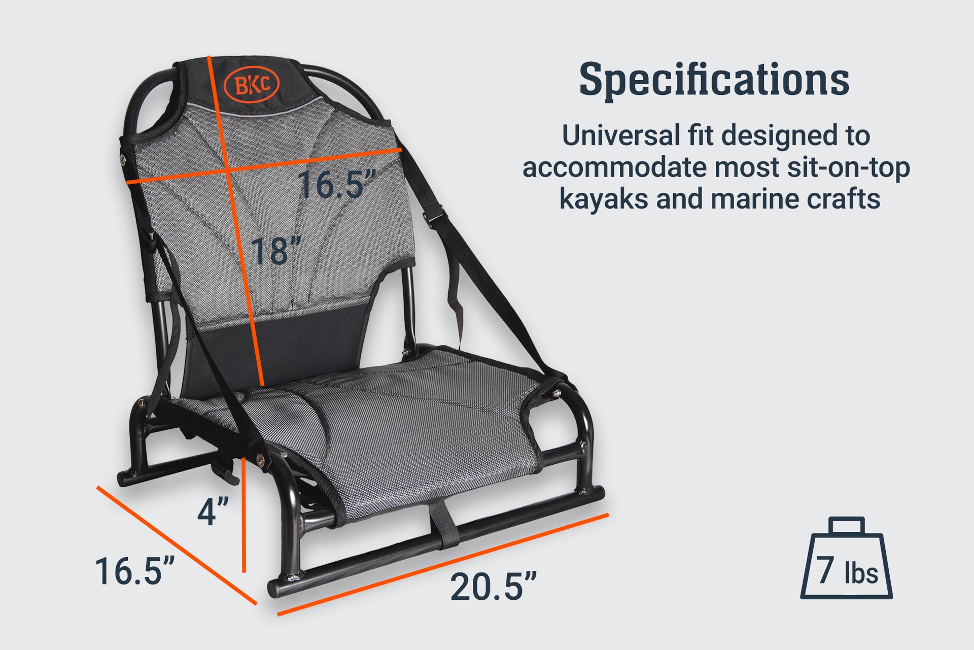 BKC Upright aluminum seat specifications