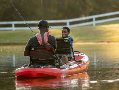 father and son fishing on tandem fishing kayak - Brooklyn Kayak Company