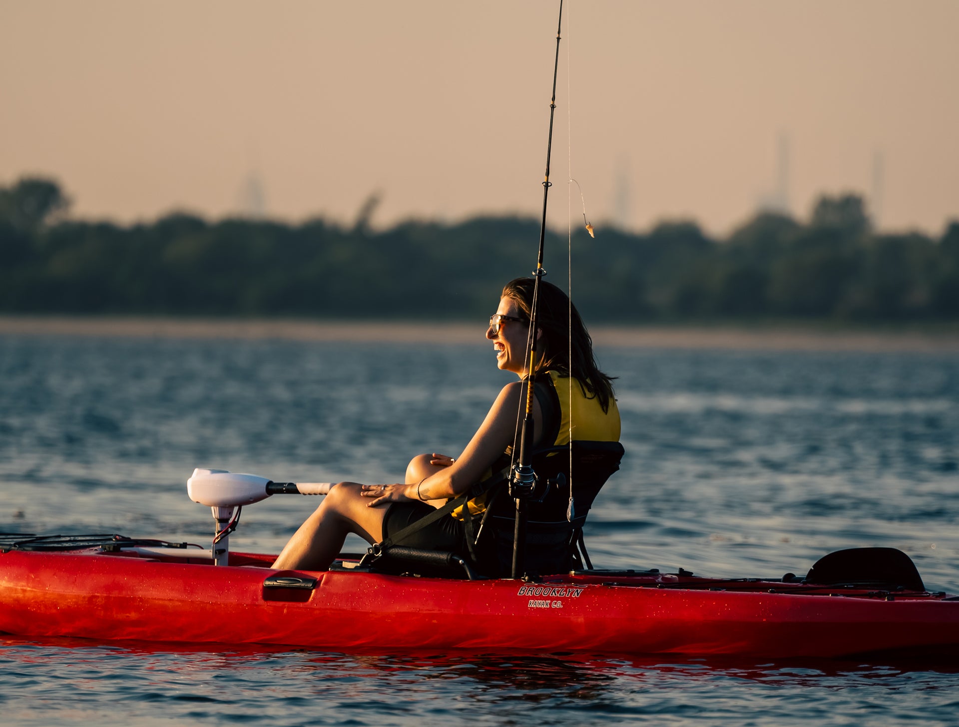 woman angler on motorized fishing kayak - Brooklyn Kayak Company
