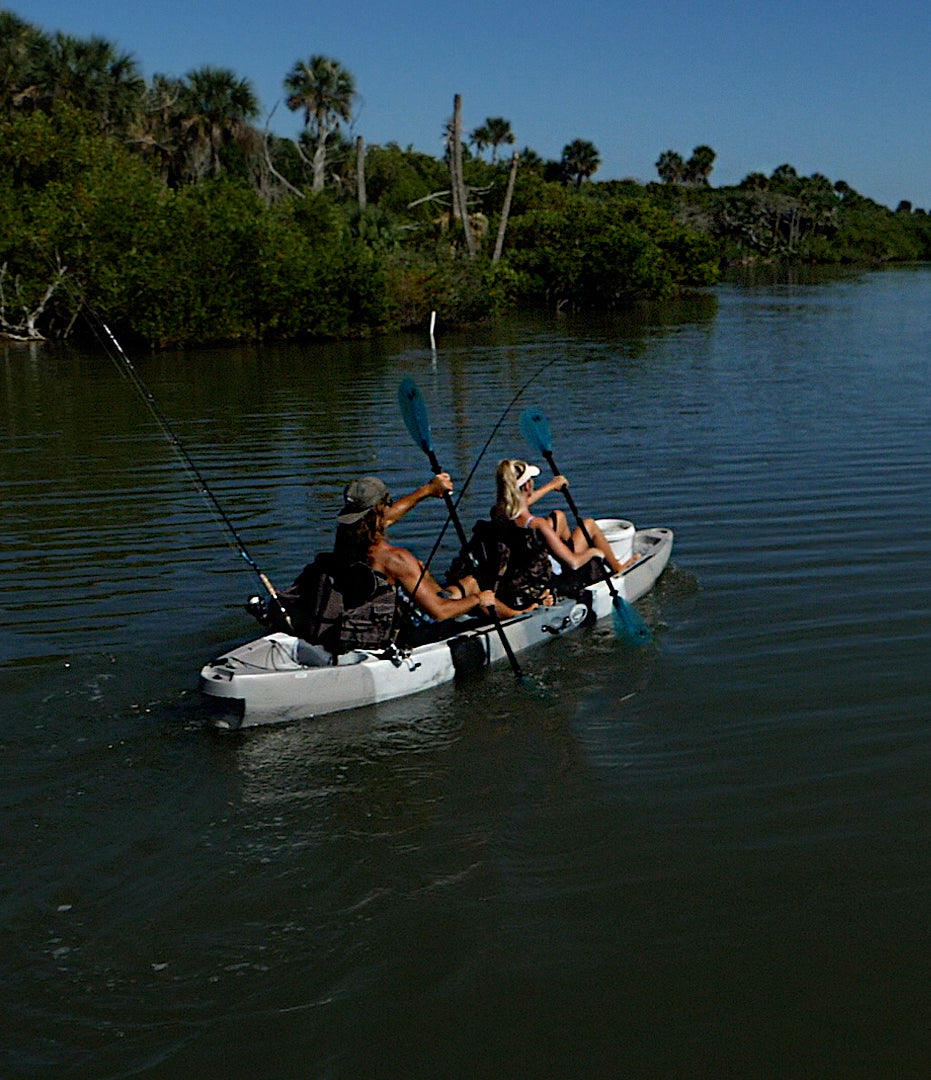 angler couple paddling tandem fishing kayak - Brooklyn Kayak Company
