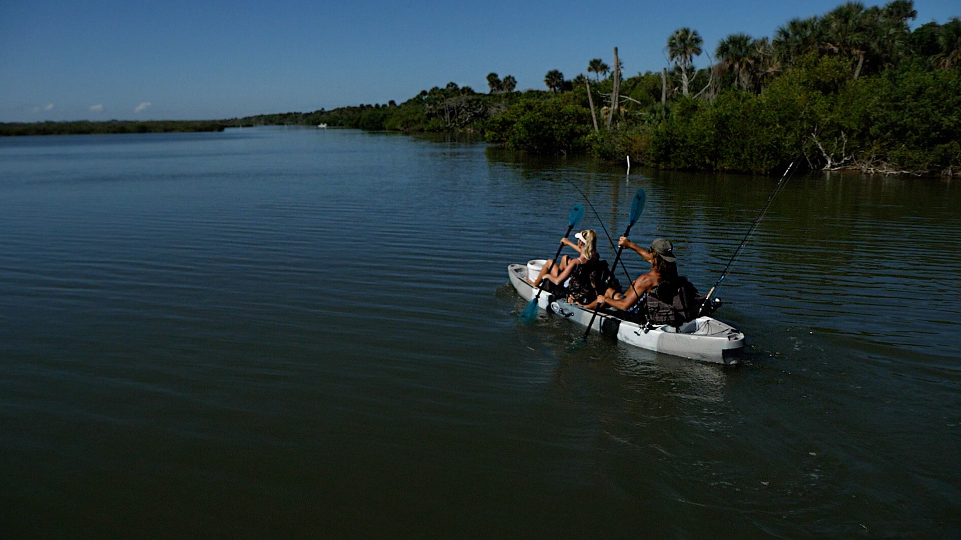 angler couple paddling tandem fishing kayak - Brooklyn Kayak Company