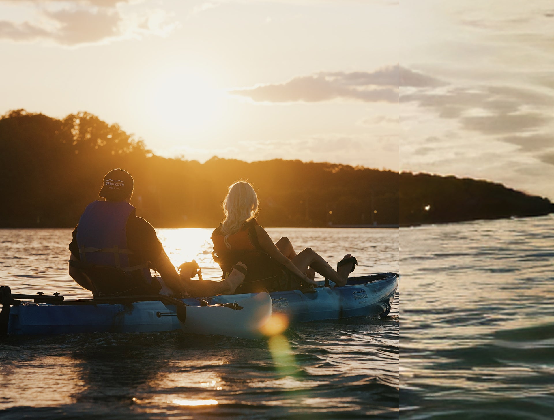 couple on tandem pedal modular kayak - Brooklyn Kayak Company