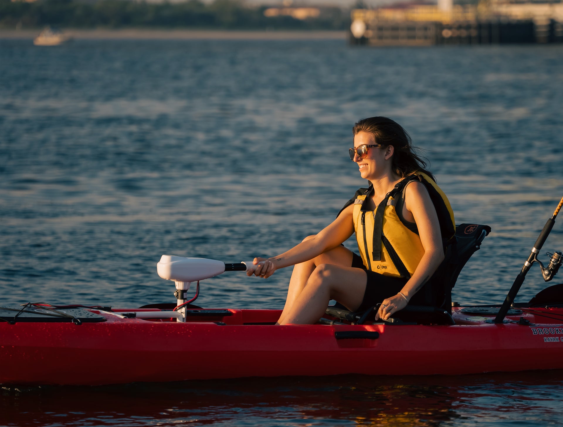 woman angler on motorized fishing kayak - Brooklyn Kayak Company
