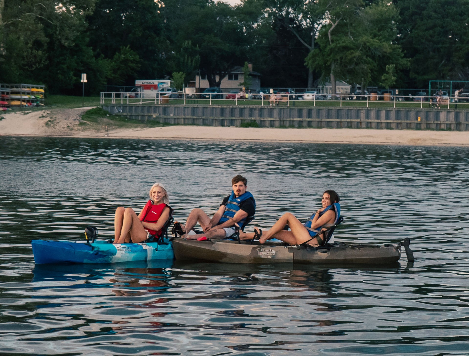 group in lake on MPK9 Single 2-piece Modular Pedal Kayak - Brooklyn Kayak Company