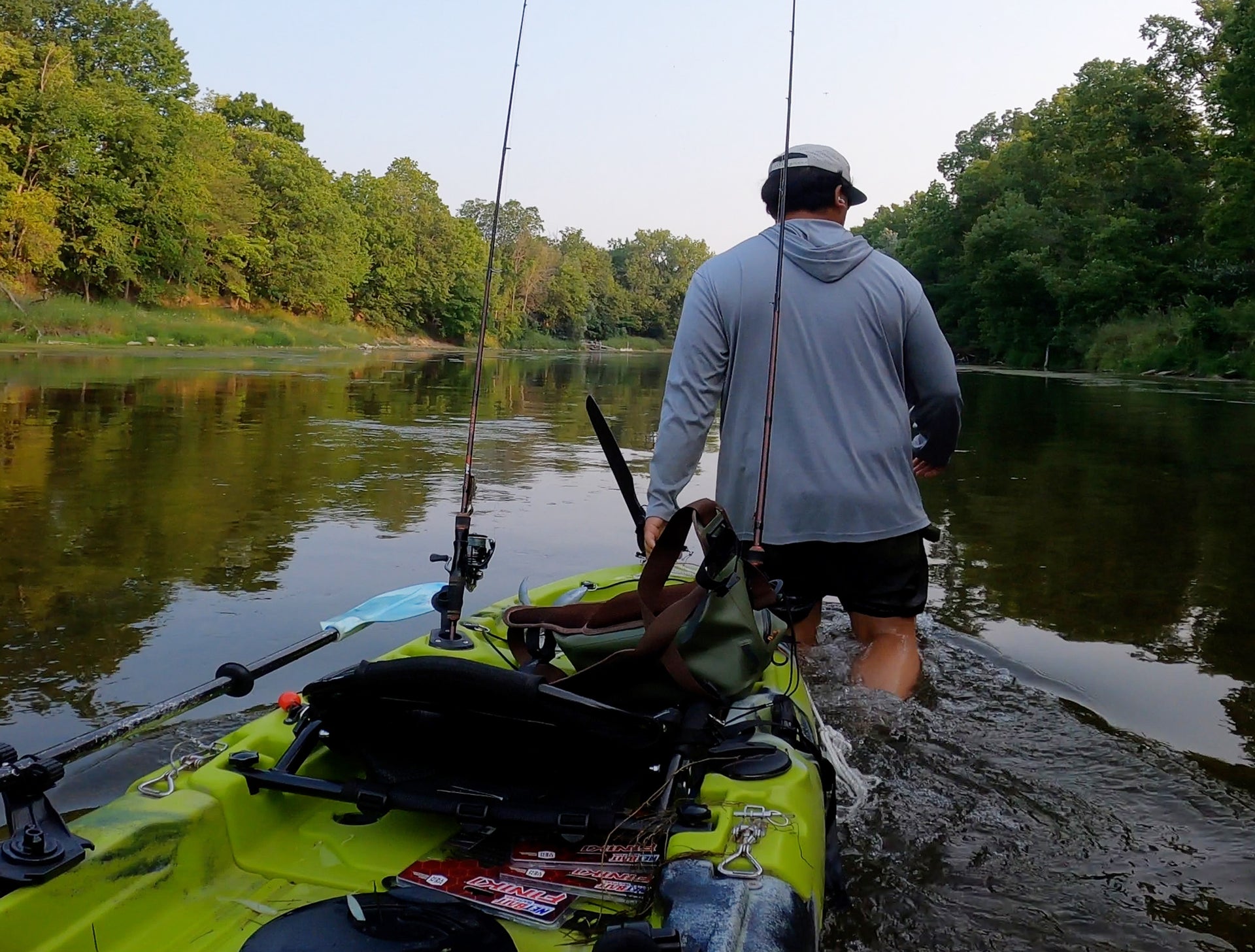 angler launching MPK9 Single 2-piece Modular Pedal Kayak - Brooklyn Kayak Company