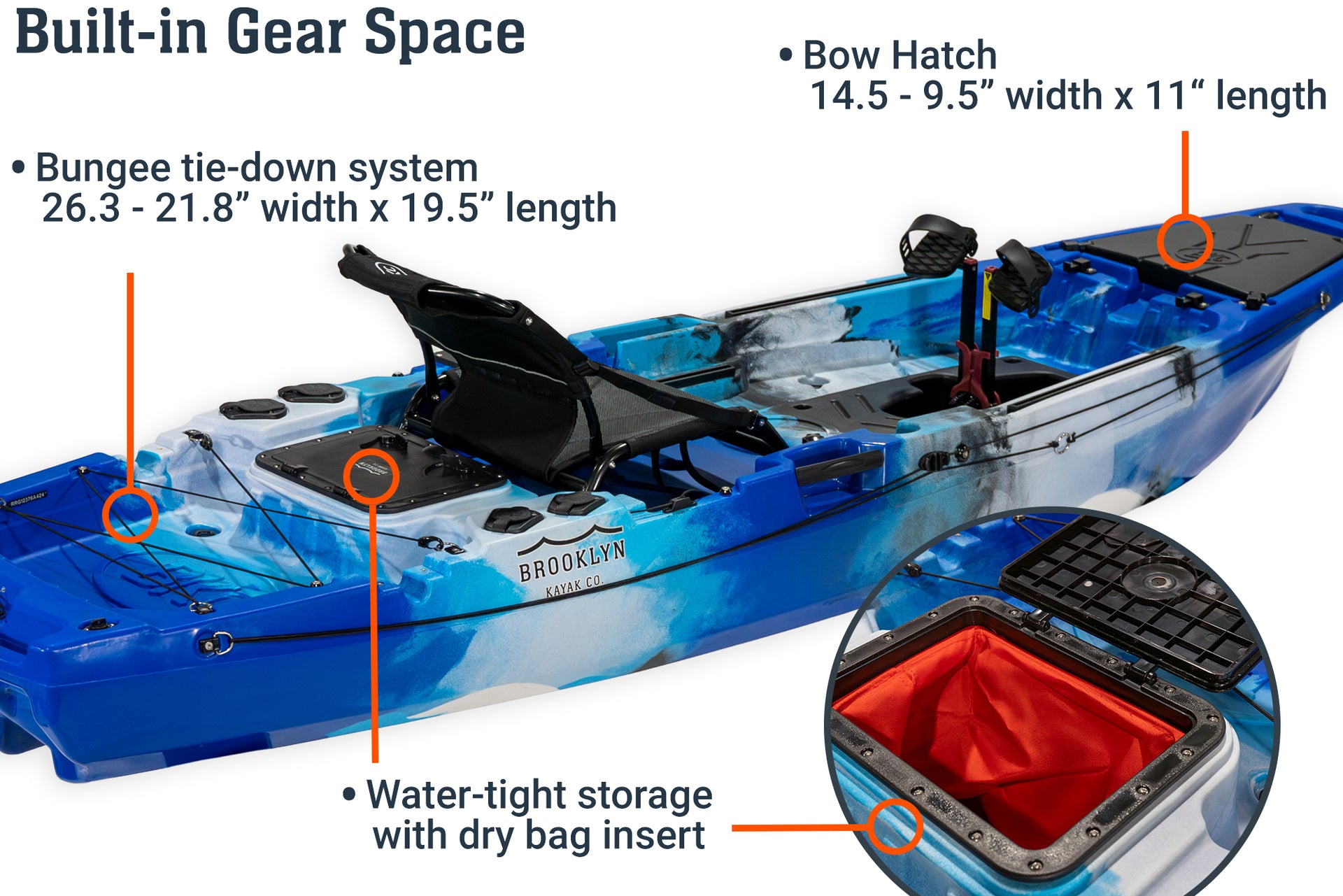 10.5 Pro Single Flipper Pedal Kayak, storage - Brooklyn Kayak Company