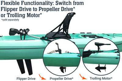 12.0 Pro Single Flipper Pedal Kayak, propeller pedal drive, trolling motor - Brooklyn Kayak Company