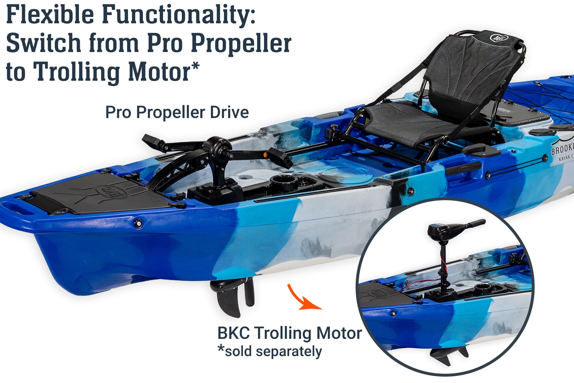 10.5 Pro Single Pedal Kayak, propeller pedal drive, trolling motor - Brooklyn Kayak Company