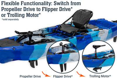 10.5 Pro Single Pedal Kayak, propeller pedal drive, flipper drive, trolling motor - Brooklyn Kayak Company
