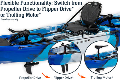 14.0 Pro Tandem Propeller Pedal Kayak, flipper pedal drive, trolling motor - Brooklyn Kayak Company