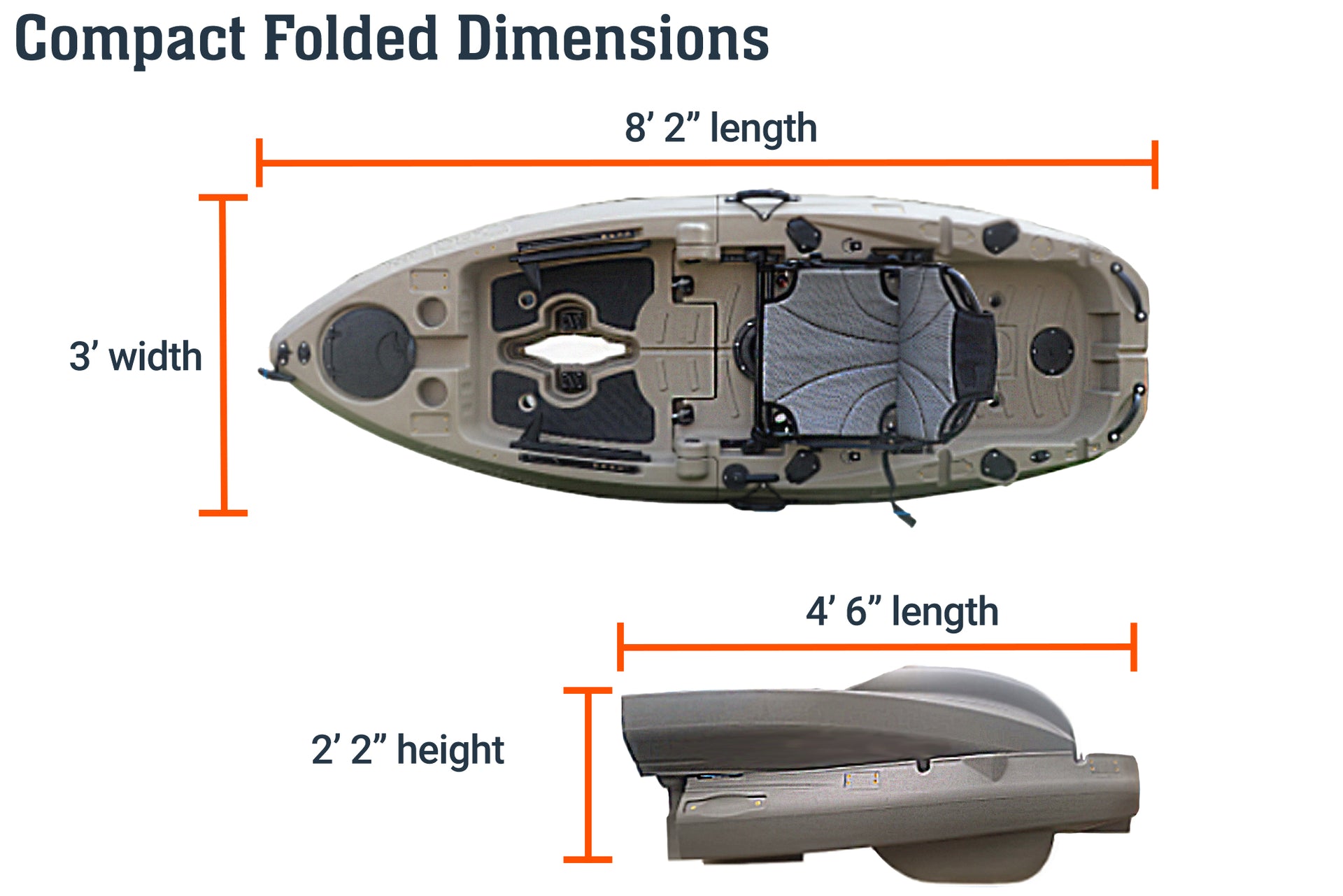 8.0 single foldable pedal kayak, folded dimensions - Brooklyn Kayak Company