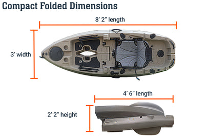 8.0 single foldable pedal kayak, folded dimensions - Brooklyn Kayak Company