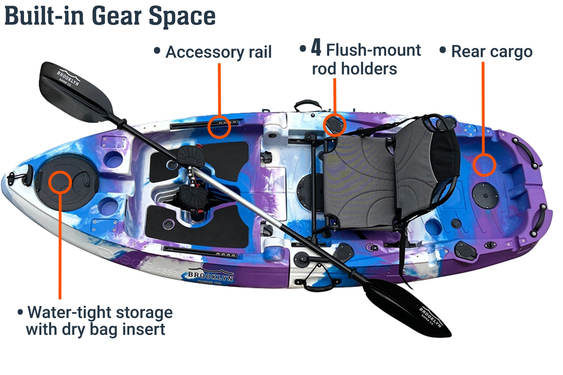 8.0 single foldable pedal kayak, gear space - Brooklyn Kayak Company