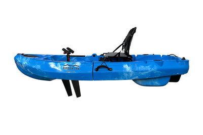 8.0 single foldable pedal kayak, side view-blue typhoon - Brooklyn Kayak Company