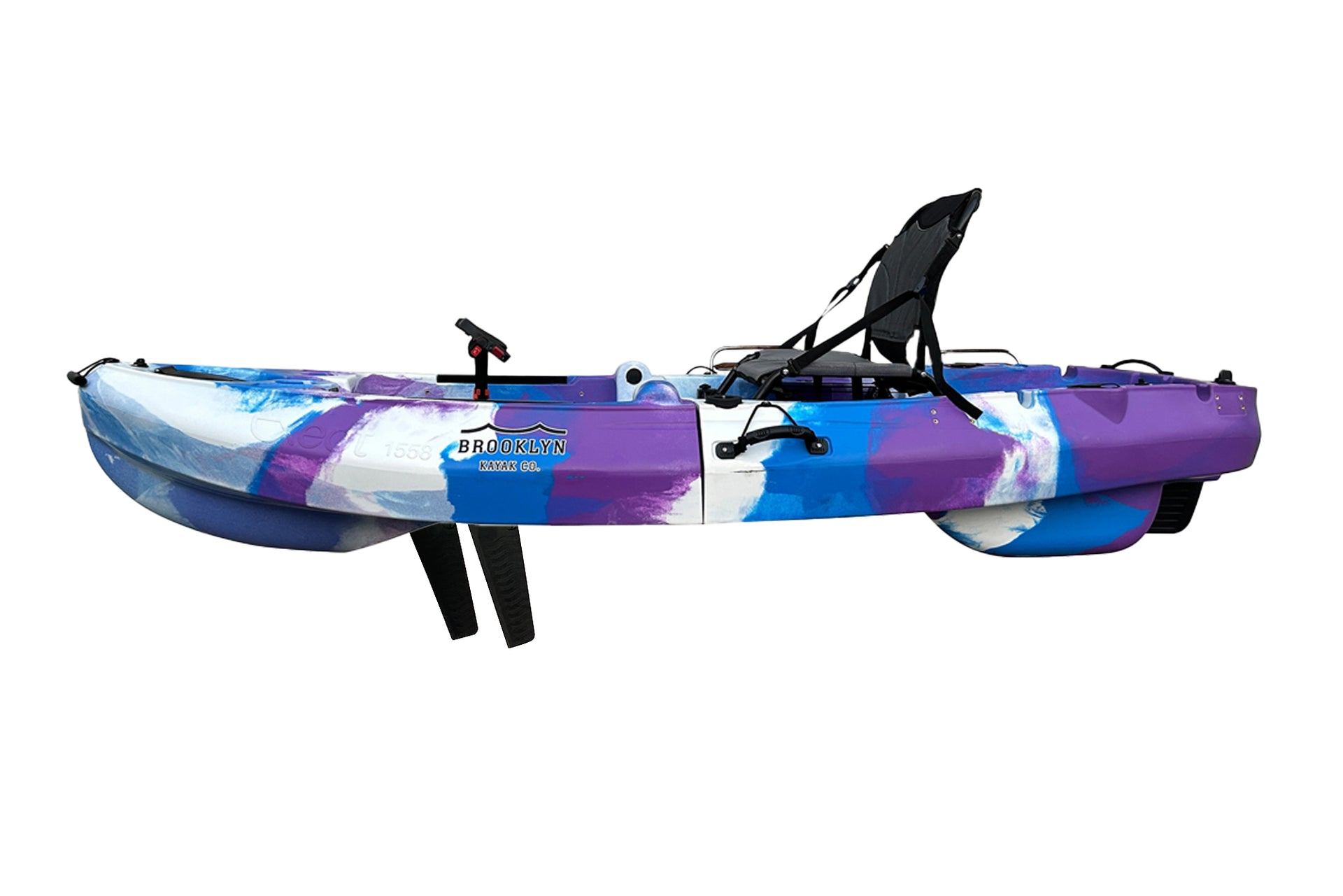 8.0 single foldable pedal kayak, side view-royal tide- Brooklyn Kayak Company