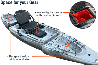 MPK12 single modular kayak, 3-piece, gear space - Brooklyn Kayak Company