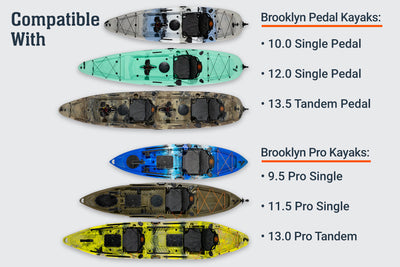 compatible with 10.0 single, 12.0 single, 12.5 tandem pedal kayaks, and 9.5 pro single, 11.5 pro single, and 13.0 pro tandem kayaks