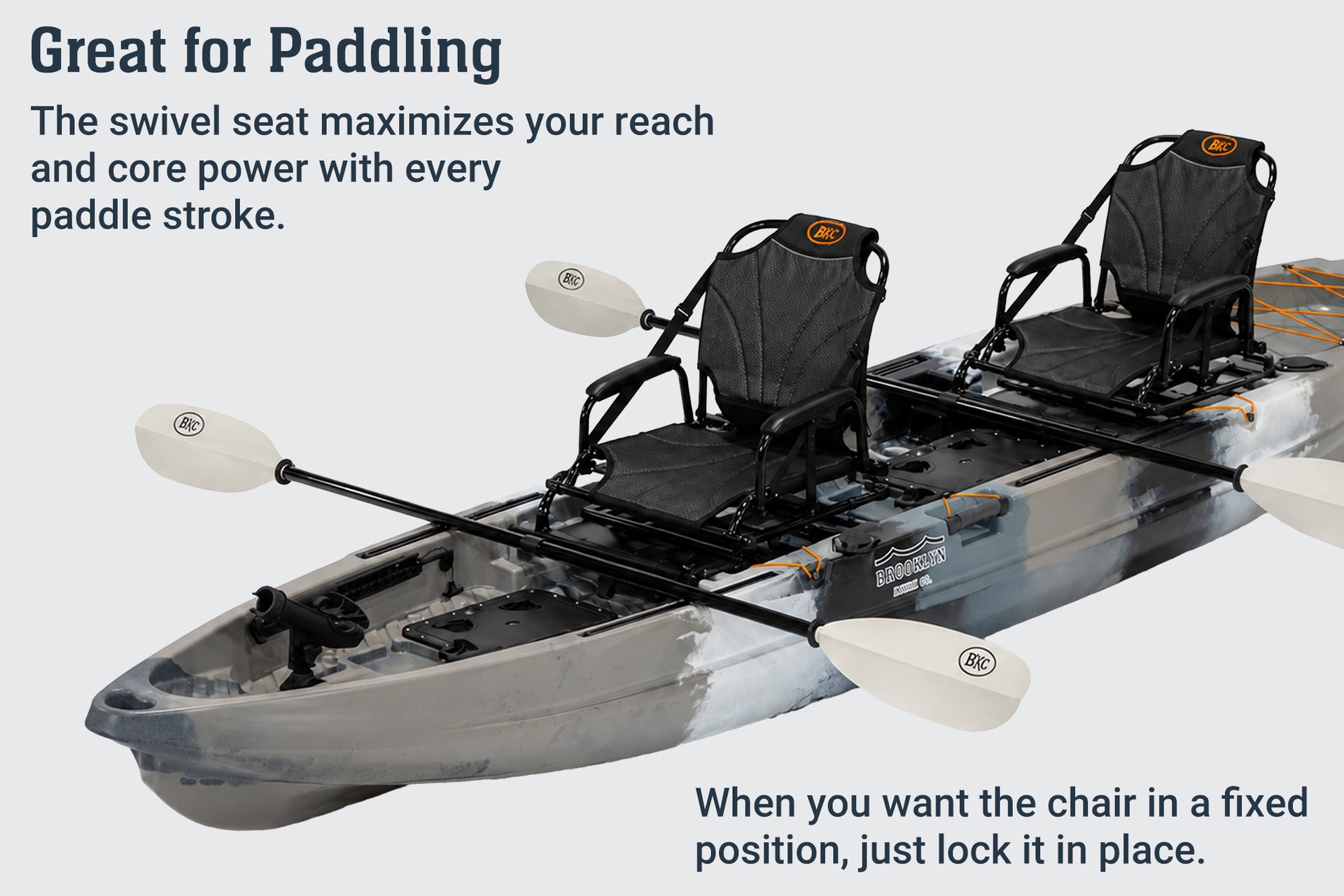 Brooklyn Kayak Company swivel seat maximizes core power with each paddle stroke