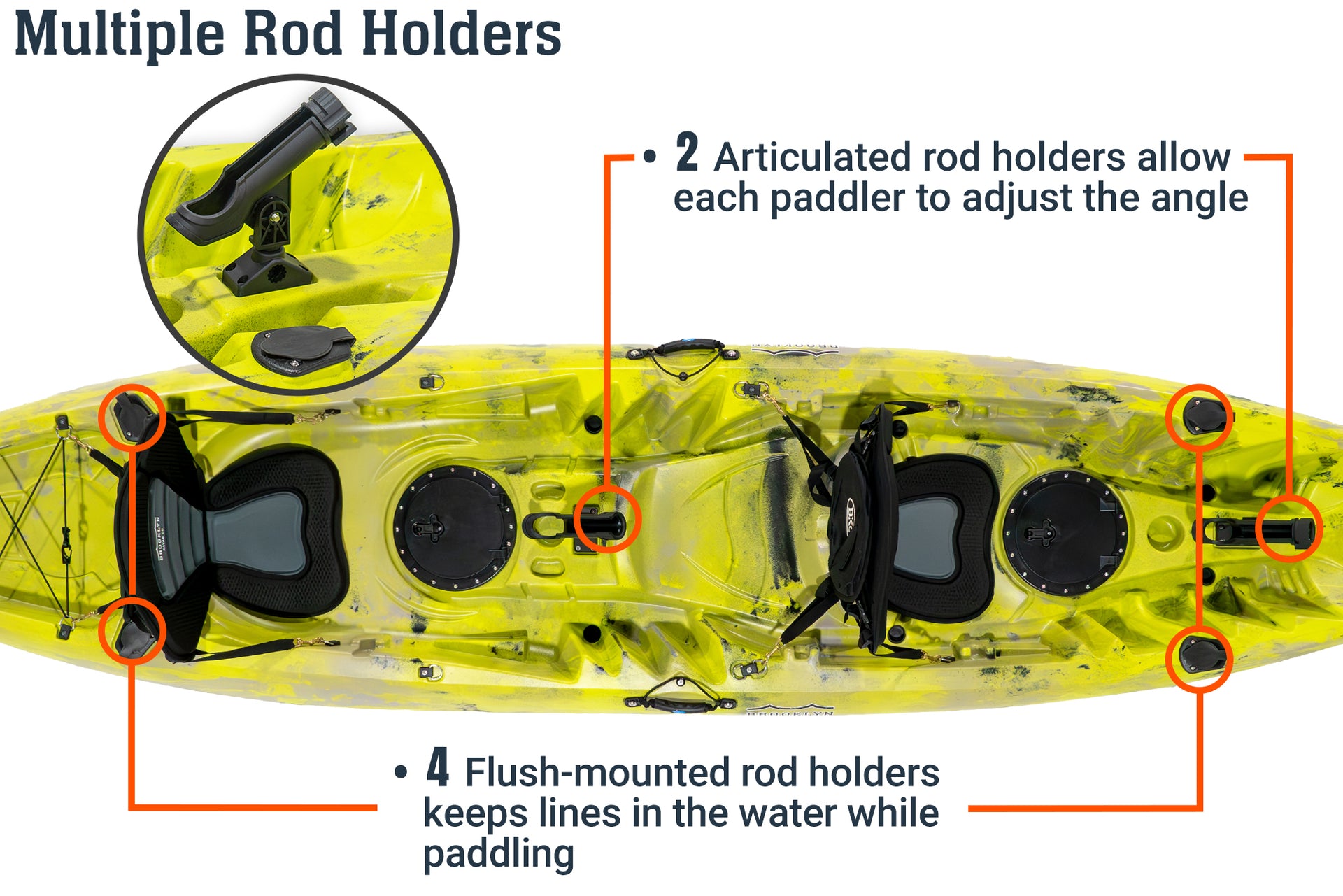 Brooklyn 12.5 tandem kayak, rod holders - Brooklyn Kayak Company