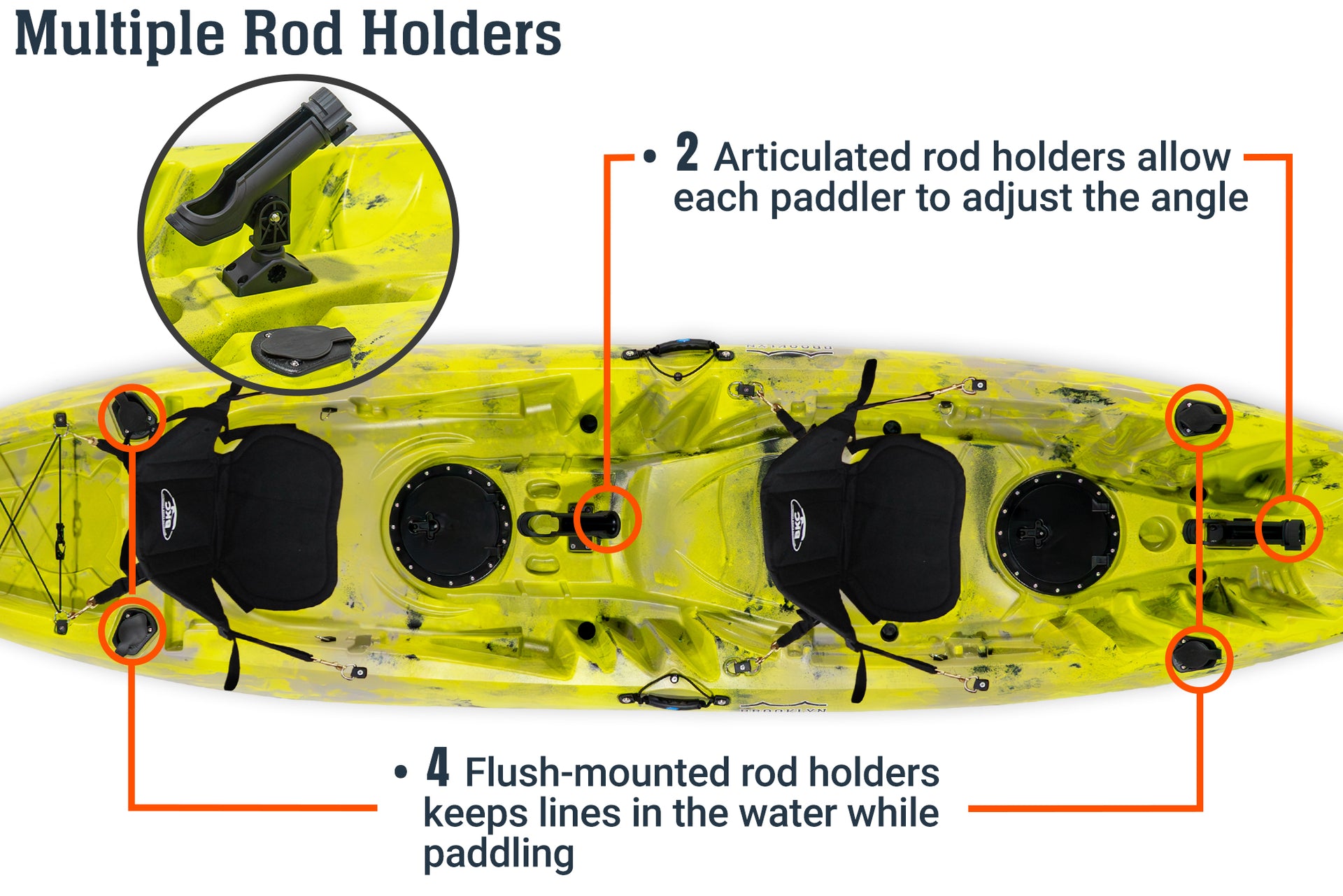 Brooklyn 12.5 tandem kayak, rod holders - Brooklyn Kayak Company