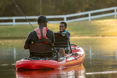 father and son fishing on tandem kayak - Brooklyn Kayak Company