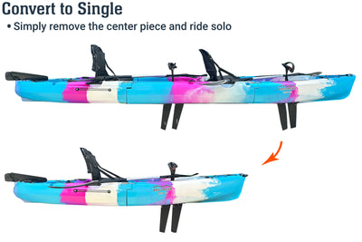 MPT13 tandem modular pedal kayak, 3-piece, convert to single kayak - Brooklyn Kayak Company