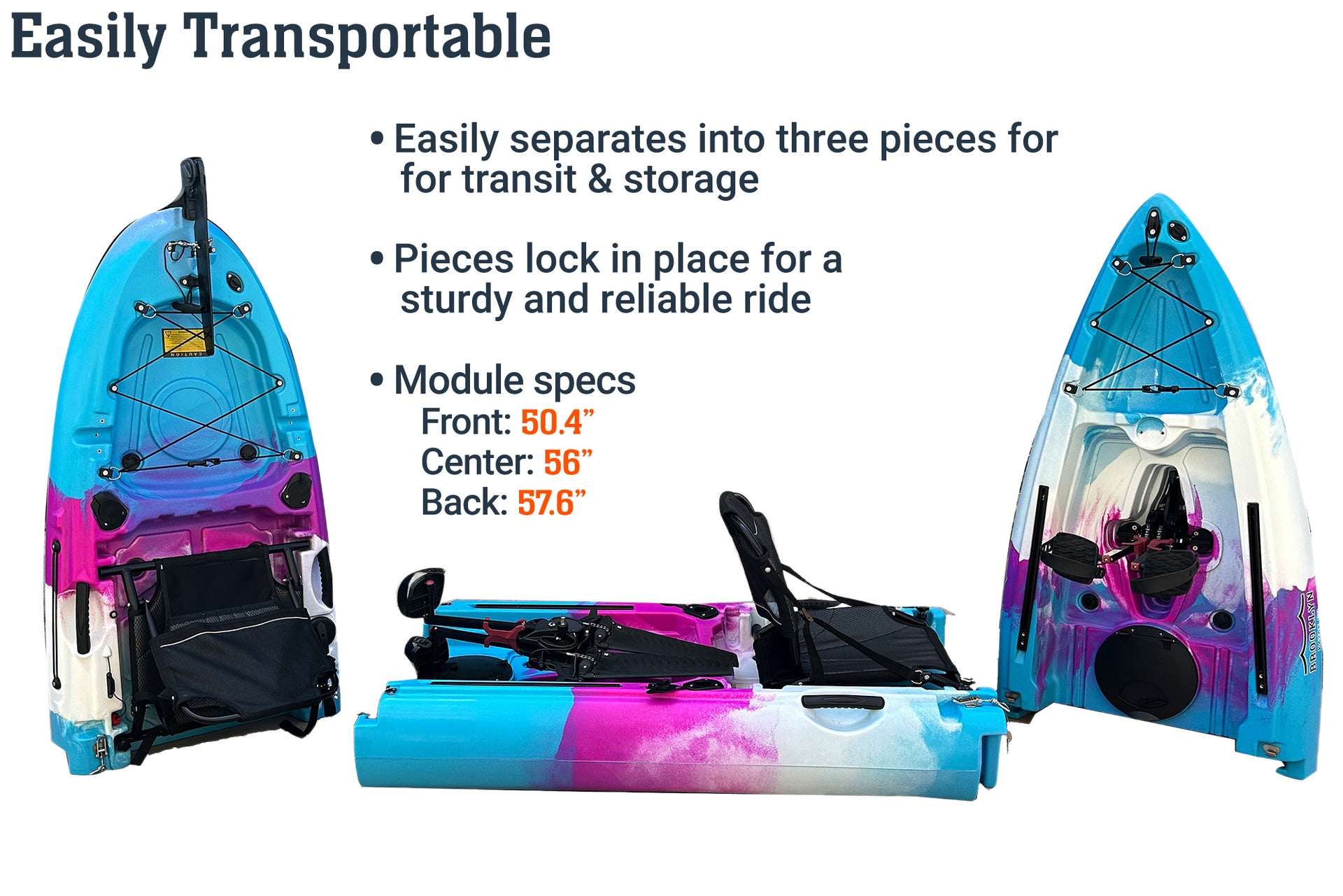 MPT13 tandem modular pedal kayak, 3-piece portable - Brooklyn Kayak Company
