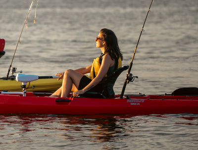 woman angler on motorized fishing kayak - Brooklyn Kayak Company