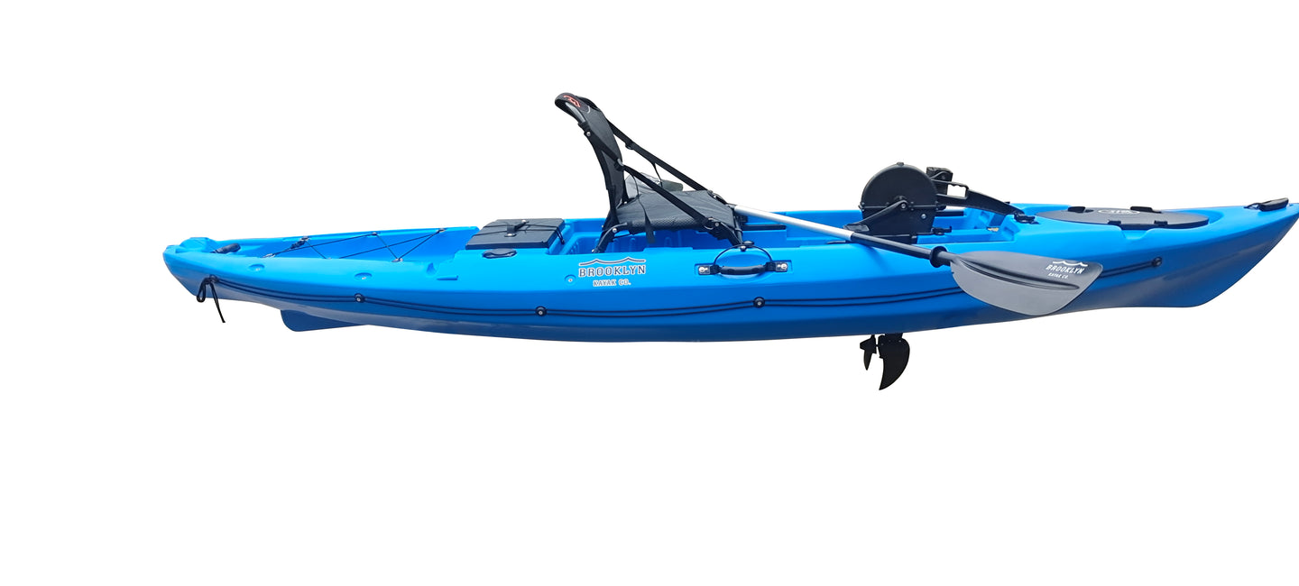 BKC PK12 Angler 12-foot Sit On Top Single Fishing Kayak w/ Instant Reverse Pedal Drive, Hand Control Rudder, Paddle, and Upright Seat