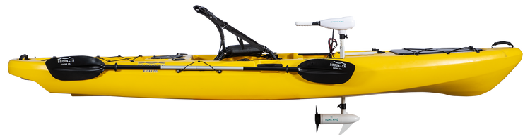 BKC PK13 Single Kayak with Trolling Motor yellow - Brooklyn Kayak Company