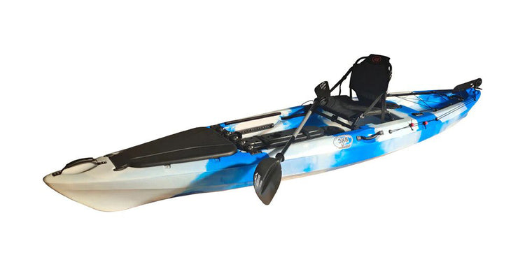 BKC FK13 13-foot Sit on Top Single Angler Fishing Kayak w/ Upright Aluminum Seat, Paddle and Foot-Controlled Rudder