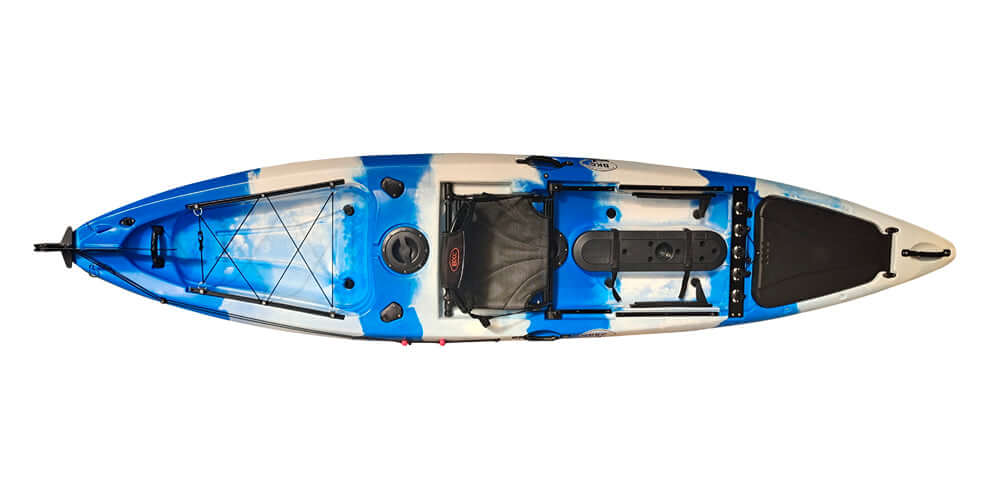 BKC FK13 13-foot Solo Sit on Top Angler Fishing Kayak w/ Upright Seat, Paddle, Hand Rudder, and Multiple Storage Compartments