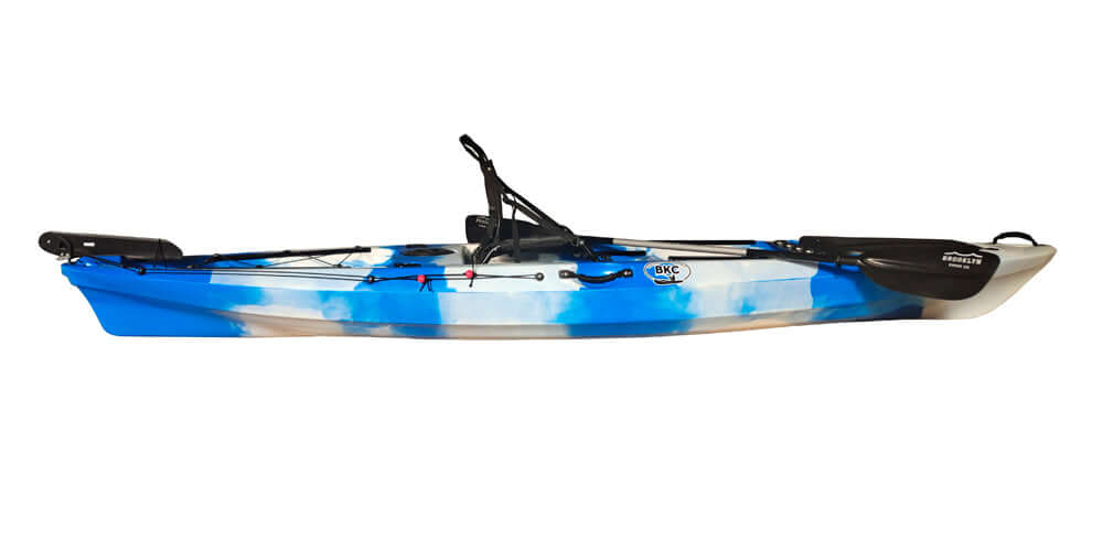 BKC FK13 13-foot Solo Sit on Top Angler Fishing Kayak w/ Upright Seat, Paddle, Hand Rudder, and Multiple Storage Compartments