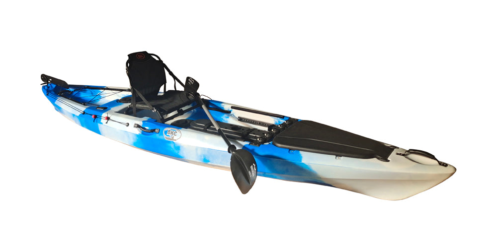 BKC FK13 13-foot Solo Sit on Top Angler Fishing Kayak w/ Upright Seat, Paddle, Hand Rudder, and Multiple Storage Compartments