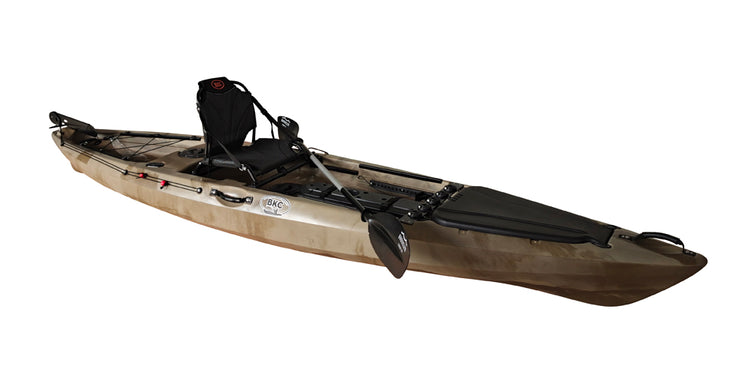 BKC FK13 13-foot Solo Sit on Top Angler Fishing Kayak w/ Upright Seat, Paddle, Hand Rudder, and Multiple Storage Compartments