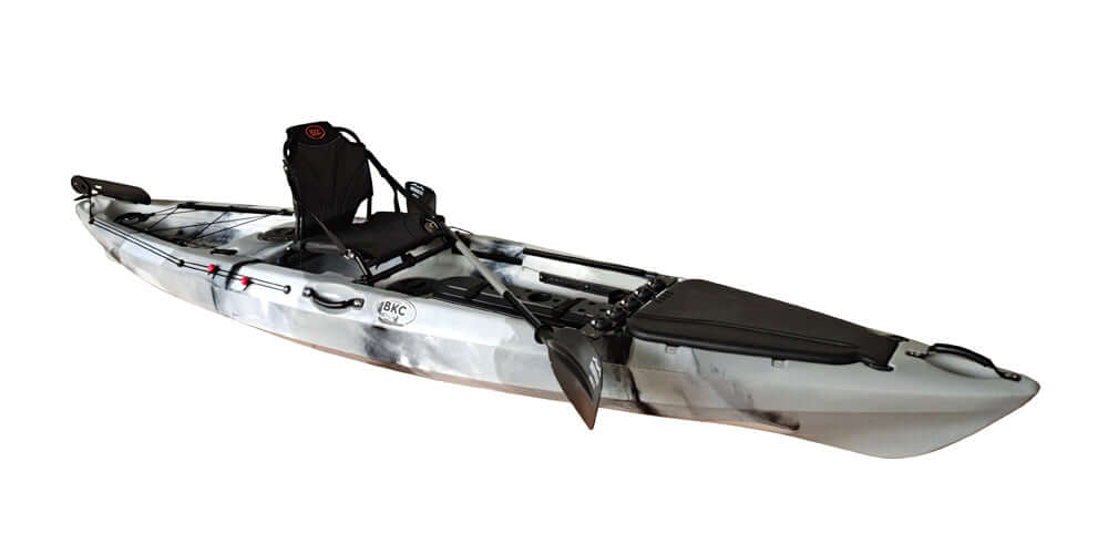 BKC FK13 13-foot Solo Sit on Top Angler Fishing Kayak w/ Upright Seat, Paddle, Hand Rudder, and Multiple Storage Compartments
