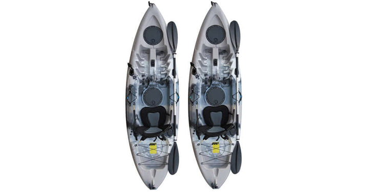 BKC FK184 Angler Sit-On-Top Single Fishing Kayaks TWO-PACK, grey camo - Brooklyn Kayak Company